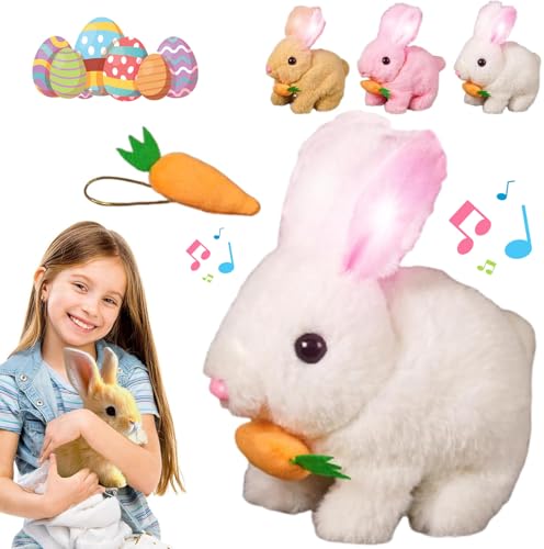 PKKP Bunny Kaninchen Spielzeug für Kinder, Interaktives Realistisches Kaninchen Elektronisches Haustier mit Geräuschen Bewegungen Wird Leuchten, Kuscheltiere Osterhase Plüschtier (A2-Weiß mit Licht) von PKKP