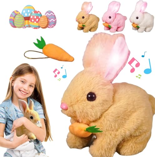 PKKP Bunny Kaninchen Spielzeug für Kinder, Interaktives Realistisches Kaninchen Elektronisches Haustier mit Geräuschen Bewegungen Wird Leuchten, Kuscheltiere Osterhase Plüschtier (A3-Gelb mit Licht) von PKKP