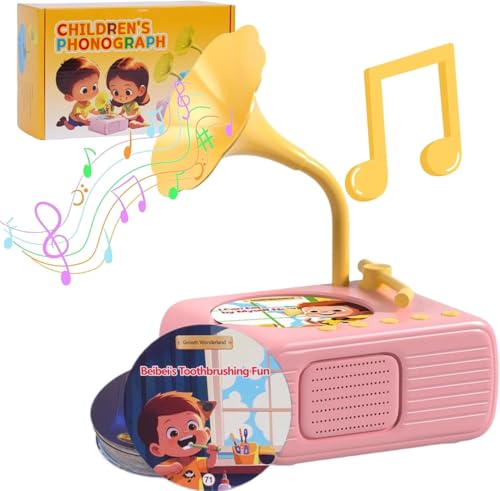 PKKP Kids Gramophone with 96 Cards, Kinder Grammophon mit 96 Karten, 47 Geschichten + 38 Lieder + 11 Musikkarten, Kleinkind frühe Kindheit Bildung Kinder Phonograph Spielzeug für 1-8 Jahre alt (Rot) von PKKP