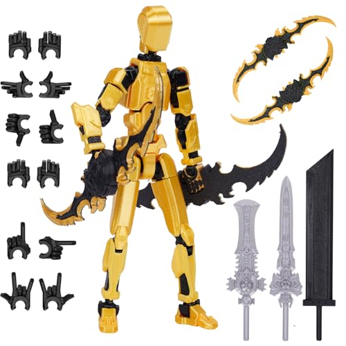 PKKP T13 Action Figure, T13 Action Figures Bereits montiert, 3D-Druck von Beweglichen Figuren mit Mehreren Gelenken, Roboter-Actionfigur, Geschenke Desktop-Dekorationen (Gold-Schwarz) von PKKP