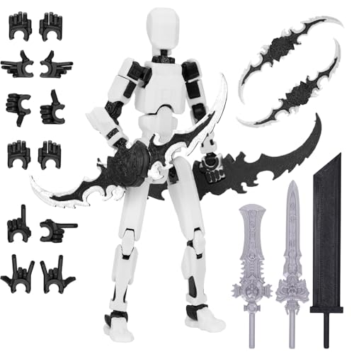 PKKP T13 Action Figure, T13 Action Figures Bereits montiert, 3D-Druck von Beweglichen Figuren mit Mehreren Gelenken, Roboter-Actionfigur, Geschenke Desktop-Dekorationen (Weiß-Schwarz) von PKKP