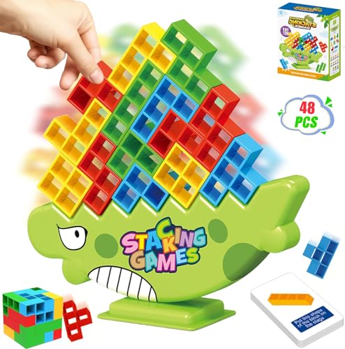 PKKP Tetra Tower Spiel, 48 PCS Dinosaurier Balance Toy, Schaukelstapel Hoch Kinder-Balance-Spielzeug, Lustige Stapelspiel für Jungen und Mädchen ab Jahre 3+ von PKKP