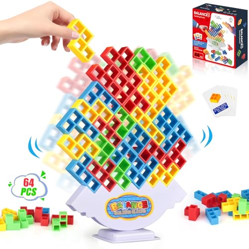 PKKP Tetra Tower Spiel, 64 PCS Balance Toy, Schaukelstapel Hoch Kinder-Balance-Spielzeug, Lustige Stapelspiel für Jungen und Mädchen ab Jahre 3+ von PKKP