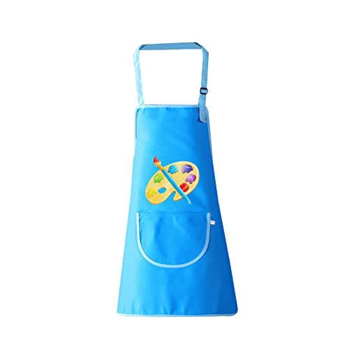 PLABBDPL Malschürze Kinder Verstellbar, 1 Stück Kinder Schürzen Set mit Taschen, Kochschürze Kinder Jungen Mädchen, Verstellbare Kleinkind Kochschürze für Basteln Malen Backen Kochen, Blau, 5-11 Jahre von PLABBDPL