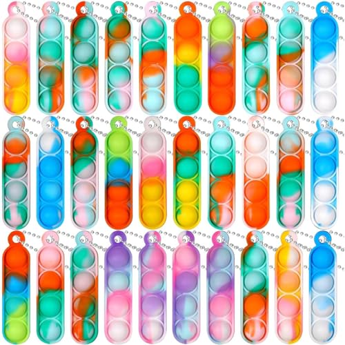 PLABBDPL Pop Push It Fidget Toy, 30pcs Mini Silikon Schlüsselbund Toys, Anti Stress Sensorik Pop Figetttoys Spielzeug mit Schlüsselanhänger, Poppet Bubble Finger Toys Autismus for ADHS Squeeze Toys von PLABBDPL