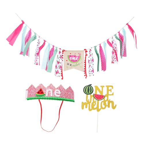 PLAFOPE 1 Satz Geburtstag Hutschmuck Dekoration Mit Wassermelonenflagge Partyzubehör Melonen-hochstuhl-banner Kuchen Verzieren Cupcake-topper Hüte Polyester Kind Mode Ziehen Sie Die Flagge von PLAFOPE