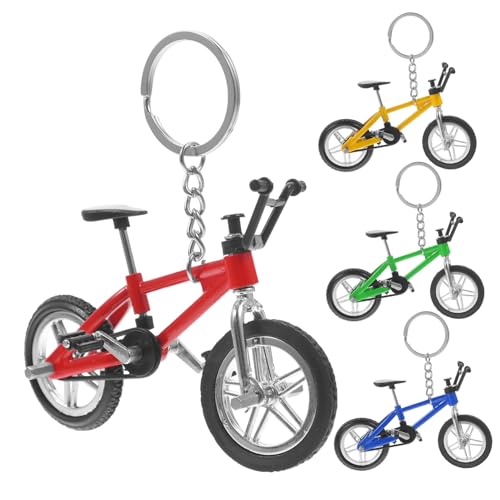 PLAFOPE 4 Stück Schlüsselanhänger Finger-Mountainbikes Mini-Fahrradanhänger Finger-Mountainbike-Spielzeug Finger-Bike-Rennanhänger Finger-Mountainbike-Anhänger Fahrradmodelle Legierung von PLAFOPE