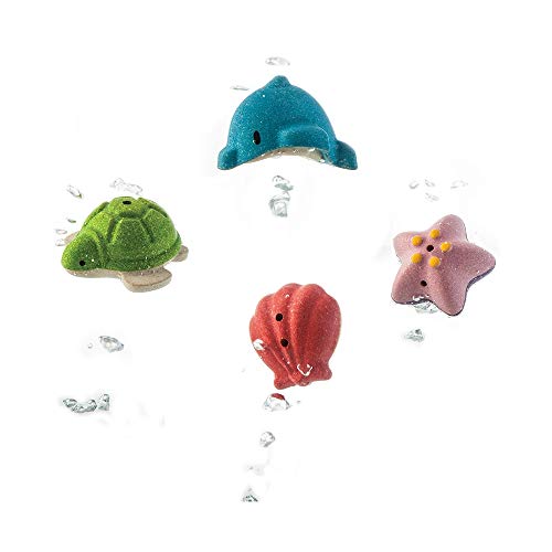 PlanToys Sea Life Badeset - 4 Tieren: Muschel, Seestern, Schildkröte und Delfin - Badespielzeug - Wasserspielzeug baby - Baby Spielzeug ab 6 monate von PlanToys