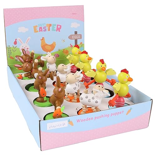 PLANÈTE BOIS 030127PA Pack mit 12 Gelenktieren-Sammelpusher-030127PA-12 Stück-Mehrfarbig-Holz-FSC-Kinderspiel-Kirmes-Ostern-8 cm x 11 cm-Ab 3 Jahren von PLANÈTE BOIS