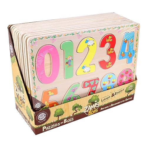 PLANÈTE BOIS 052461PA Pack mit 12 Zahlenpuzzles-FSC-Bildungsspiel-Erste Überlegungen-052461PA-10 Teile-Mehrfarbig-Holz-Kinderspiel-Kinderpuzzle-30 cm x 22 cm-Ab 2 Jahren von PLANETE BOIS