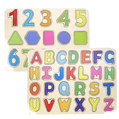 PLANÈTE BOIS 052464PA Pack mit 12 Alphabet-und Zahlenpuzzles-FSC-Bildungsspiel-Erste Überlegungen-052464PA-26 Teile-Mehrfarbig-Holz-Kinderspiel-30 cm x 22 cm-Ab 2 Jahren von PLANÈTE BOIS