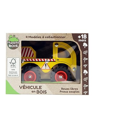 PLANÈTE BOIS 052470PA Pack mit 12 Nutzfahrzeugen-FSC-052470PA-12 Stück-Mehrfarbig-Holz-Kinderspielzeug-Auto-Langlebiges Spielzeug-12 cm x 8 cm-Ab 18 Monaten von PLANÈTE BOIS