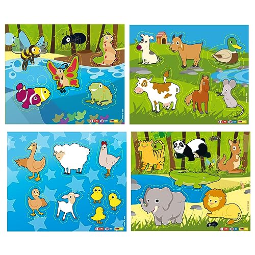 PLANÈTE BOIS 054501JA Dreisprachiges Tierpuzzle-Bildungsspiel-Erste Überlegungen-054501JA-6 Teile-Zufälliges Modell-Holz-Französisch-Englisch-Deutsch-21,5 cm x 18 cm-Ab 18 Monaten von PLANETE BOIS