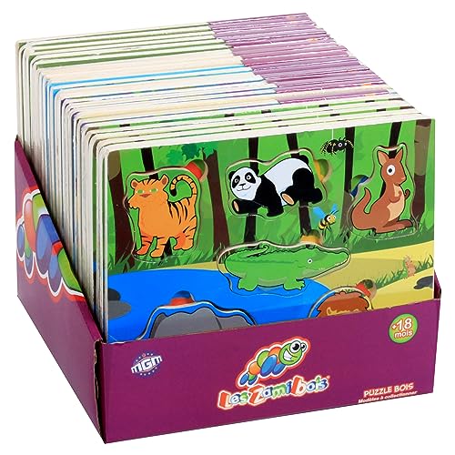 PLANÈTE BOIS 054501JAPA PLANÈTE BOIS-24-teiliges Tierpuzzle-Trilingual-Pack-Bildungsspiel-Erste Überlegungen-054501JAPA-6 Teile-Mehrfarbig-Holz-Französisch-Englisch-Deutsch-Ab 18 Monaten von PLANETE BOIS