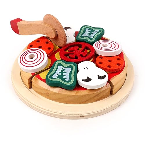 PLANÈTE BOIS 030245 PLANÈTE BOIS-Pizza-Tablett-FSC-030245-4 Teile-Mehrfarbig-Holz-Kinderspiel-Langlebiges Spielzeug-Küche-Rollenspiel-Ernährung-19 cm x 19 cm-Ab 2 Jahren von PLANETE BOIS