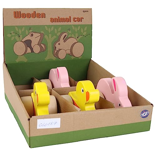 PLANÈTE BOIS 030187PA Set mit 6 Rolltierfiguren-FSC-030187PA-6 Stück-Mehrfarbig-Holz-FSC-Kinderspiel-Freizeit-Kirmes-Ostern-10 cm x 8 cm-Ab 12 Monaten von PLANETE BOIS