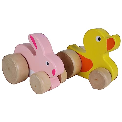 PLANÈTE BOIS 030187 Tier auf Rädern-FSC-030187-1 Stück-Zufallsmodell-Holz-FSC-Kinderspiel-Freizeit-Ostern-10 cm x 8 cm-Ab 12 Monaten von PLANÈTE BOIS