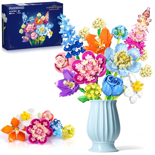 PLAXSOON Blumen Bauspielzeugset für Erwachsene, Botanical Kollektion Bauklötze Pflanzen 888 Stück, Home Deko, Geschenk für Frauen Männer Kinder Jungen Mädchen 8-12+ von PLAXSOON