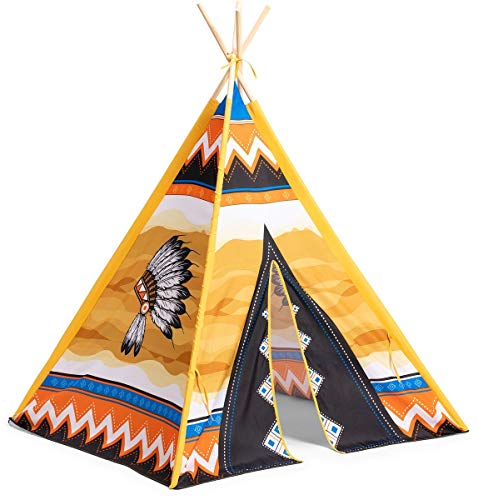 Indianerzelt Wigwam Kinder Spielzelt Tipi Indianer Motiv Kinderzelt für drinnen draußen (Motiv Kopfschmuck) von PLAY FUN