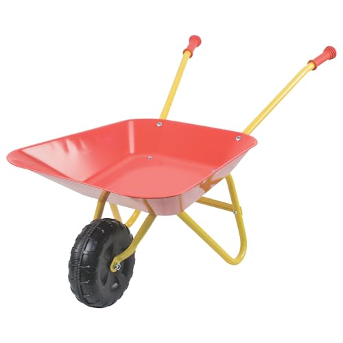 PLAY FUN Kinder Schubkarre Gartenspielzeug & Sandspielzeug Robustes Metall Blech stabile Griffe Gummi ummantelt (rot) von PLAY FUN