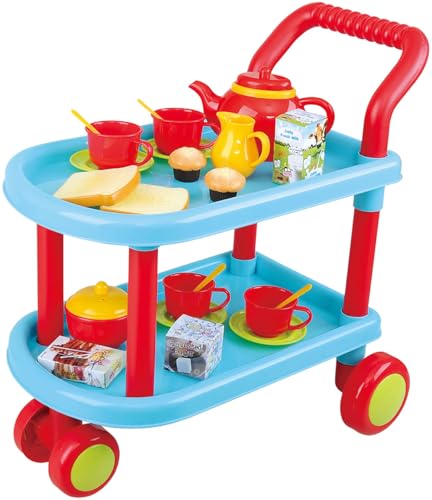 Kinder Teewagen 23-TLG. von PLAY Spielwagen Servierwagen mit Teeservice bunt +2J von PLAY