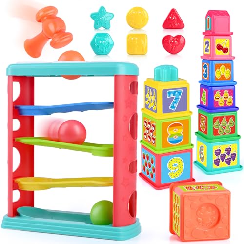 PLAY 2 in 1 Baby Stapelturm Spielzeug & Hämmerchenspiel mit Ball, Stapelbecher mit Zahlen, Formsortierblock– Montessori Spielzeug Stapelturm Formensortierspiel und Stapeln für Kinder ab 1 Jahr PLAY 2 in 1 Baby Stapelturm Spielzeug & Hämmerchenspiel mit Ball, Stapelbecher mit Zahlen, Formsortierblock– Montessori Spielzeug Stapelturm Formensortierspiel und Stapeln für Kinder ab 1 Jahr von PLAY