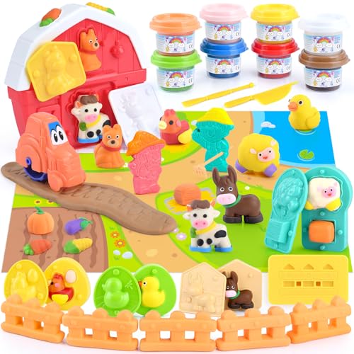 PLAY Bauernhof Knete Set für Kinder, DIY Nutztiere Knete Set mit Knetwerkzeug, Nutztierform, Farmkarte & 8 Dosen Knetmasse, Animal Farm Spielzeug Geschenk Mädchen & Junge 3 Jahre PLAY Bauernhof Knete Set für Kinder, DIY Nutztiere Knete Set mit Knetwerkzeug, Nutztierform, Farmkarte & 8 Dosen Knetmasse, Animal Farm Spielzeug Geschenk Mädchen & Junge 3 Jahre von PLAY