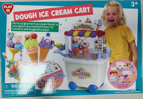 PLAY Eiswagen Knete Set für Kinder - Eismaschine Knete Zubehör mit 12 Dosen knete und 50-teiliges Zubehör, Knete ab 3 Jahre EIS Knete Set, Kinderknete mit knetwerkzeug knetmasse Geschenk 3+ Jahre von PLAY