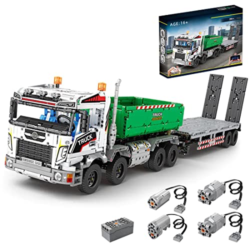 PLAYDIY Technic 4 in 1 LKW ferngesteuertes Bauspiel, 2,4 GHz/APP RC LKW Anhänger mit Motor, Engineering-Fahrzeug, Blocks, kompatibel mit Lego Technic, 2950 Teile von PLAYDIY