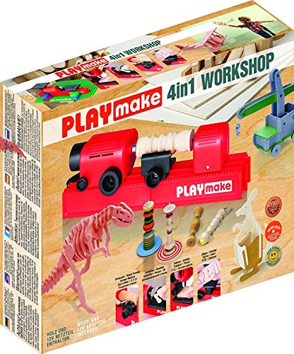 PLAYMAKE - 4in1 Workshop - Werkzeug Kinder - Holz-Bearbeitung Werken Basteln von PLAYMAKE