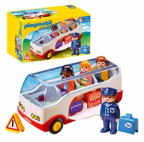 PLAYMOBIL 1.2.3 6773 Reisebus, mit öffnenbarer Ladefläche für Reisetaschen, ab 1,5 Jahren von PLAYMOBIL