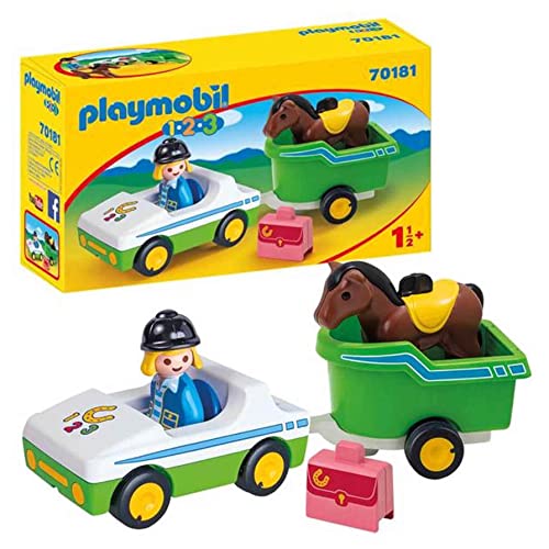 PLAYMOBIL 1.2.3 70181 PKW mit Pferdeanhänger, Anhänger zum Öffnen, ab 1,5 Jahren von PLAYMOBIL