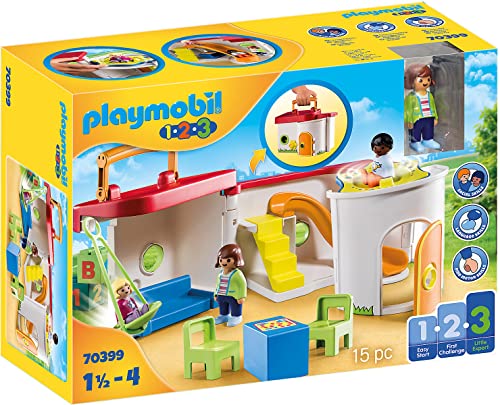 PLAYMOBIL 1.2.3 70399 Mein Mitnehm-Kindergarten mit Schaukel, Karussell und Rutsche, mit Tragegriff zum Zuklappen und Mitnehmen, ab 1 Jahr von PLAYMOBIL