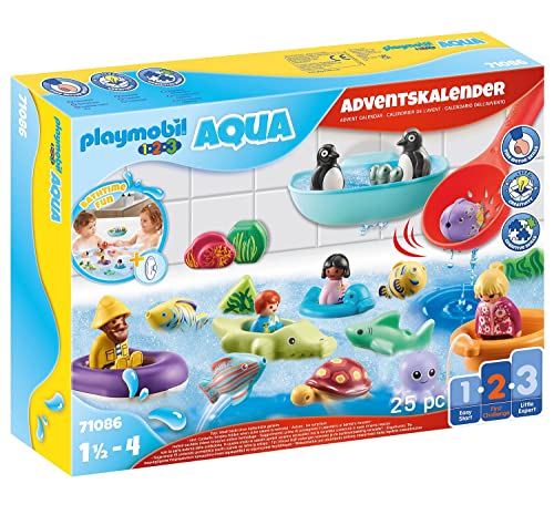 PLAYMOBIL 1.2.3 Aqua 71086 Adventskalender für Kinder: Badespaß, Mit schwimmfähigen Tieren, Badewannenspielzeug, Spielzeug für Kinder ab 1,5 Jahren von PLAYMOBIL