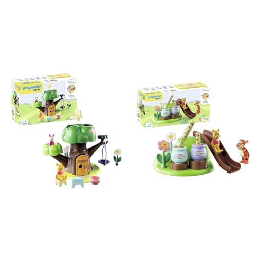 PLAYMOBIL 1.2.3 & Disney 71316 Winnies & Ferkels Baumhaus & 1.2.3 & Disney 71317 Winnies & Tiggers Bienengarten, Winnie Puuh, Lernspielzeug für Kleinkinder, Spielzeug für Kinder ab 12 Monaten von PLAYMOBIL