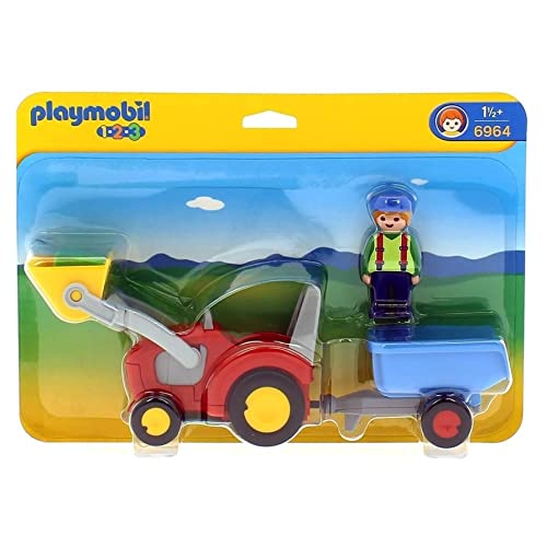 PLAYMOBIL 1.2.3 6964 Traktor mit Anhänger, Anhänger klappbar, Schippe anhebbar, ab 1,5 Jahren von PLAYMOBIL