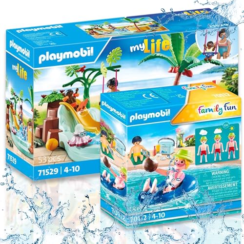 PLAYMOBIL 70112 Badegast mit Schwimmreifen 71529 Kinderbecken mit Whirlpool - Sommerlicher Spielspaß von PLAYMOBIL