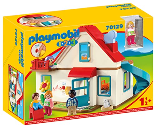 PLAYMOBIL 1.2.3 70129 Einfamilienhaus mit funktionsfähiger Türklingel und Soundeffekt Toilettenspülung, ab 18 Monaten von PLAYMOBIL