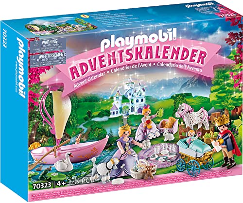 PLAYMOBIL Adventskalender 2021 - 70323 Königliches Picknick im Park mit zahlreichen Figuren, Tieren und Zubehörteilen hinter jedem Türchen sowie einem schwimmfähigen Boot, 128-teilig, Ab 4 Jahren von PLAYMOBIL