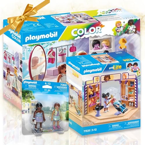 PLAYMOBIL 70691 Duo Pack - Shopping-Girls 71373 - Color - Fashion Design Set 71535 Friseursalon - Stylische Shopping- und Kreativ-Abenteuer! von PLAYMOBIL