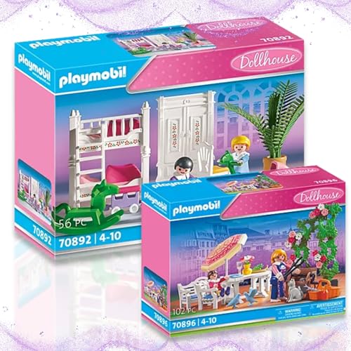 PLAYMOBIL 70896 Gartenterrasse 70892 Kinderzimmer - Idylle und Spielspaß für das perfekte Puppenhaus! von PLAYMOBIL