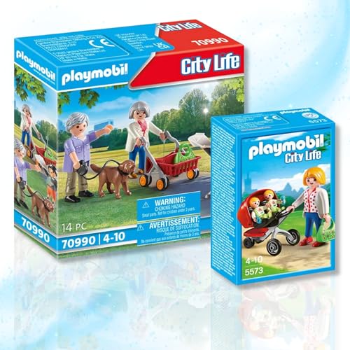 PLAYMOBIL 70990 Großeltern mit Enkel 5573 Zwillingskinderwagen – Spielspaß für kleine Entdecker! von PLAYMOBIL