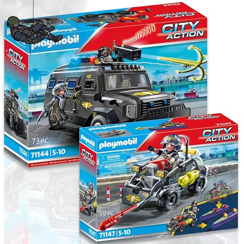 PLAYMOBIL 71144 SWAT-Geländefahrzeug 71147 SWAT-Multi-Terrain-Quad – Actionreiche Einsätze für kleine Abenteurer von PLAYMOBIL