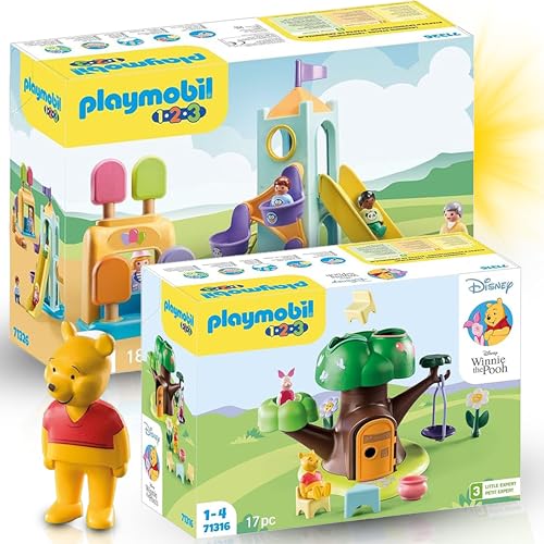 PLAYMOBIL 71316 1.2.3 & Disney: Winnies & Ferkels Baumhaus 71326 1.2.3 Erlebnisturm mit Eisstand – Perfekter Spaß für kleine Entdecker! von PLAYMOBIL