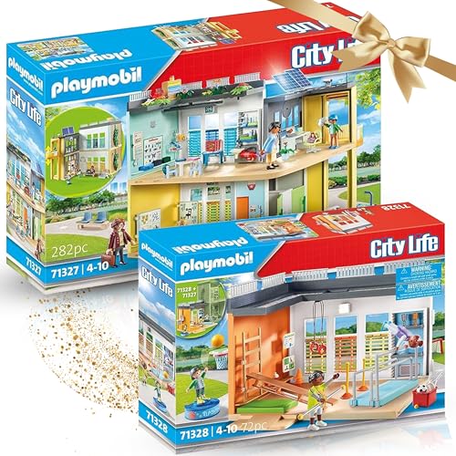 PLAYMOBIL 71327 Große Schule 71328 Anbau Turnhalle - Entdecken Sie die perfekte Kombination für kleinen Schulspaß von PLAYMOBIL