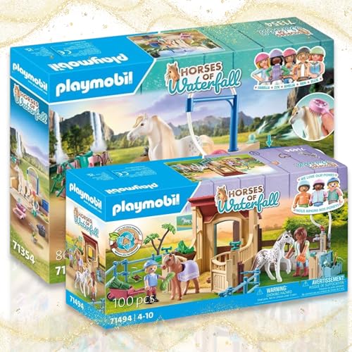 PLAYMOBIL 71354 Isabella & Lioness mit Waschplatz 71494 - Horses of Waterfall - Reitstall - Ideal für Pferdeliebhaber! von PLAYMOBIL