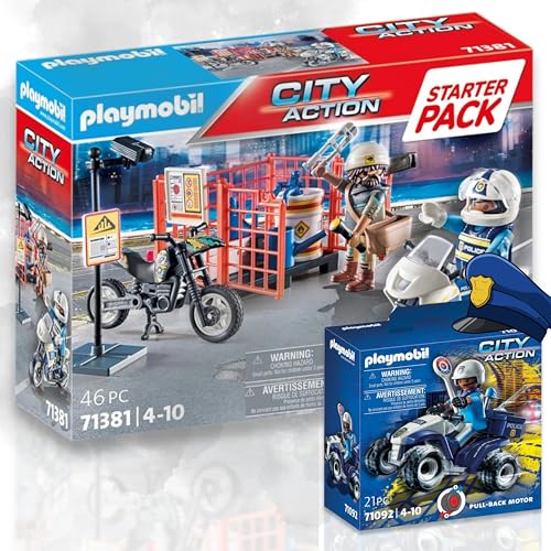 PLAYMOBIL 71381 Starter Pack Polizei 71092 Polizei-Speed Quad - Schnelle Einsätze und spannende Abenteuer für kleine Nachwuchs-Cops! von PLAYMOBIL