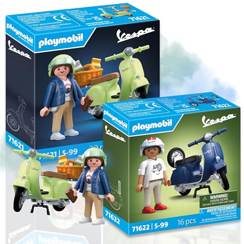 PLAYMOBIL 71622 1969 Vespa 150 Sprint Veloce, Blau 71621 1969 Vespa 150 Sprint Veloce, Hellgrün - Stilvolle Retro-Roller Fans! von PLAYMOBIL