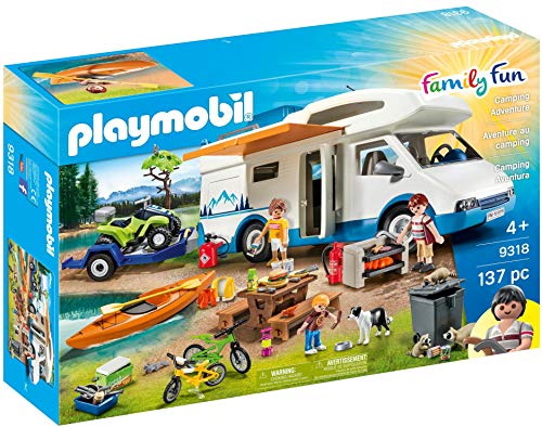 PLAYMOBIL 9318 Lustiges Camping-Set für die ganze Familie mit abnehmbaren Dach, Anhängerkupplung und herausziehbarer Markise, ab 4 Jahren von PLAYMOBIL