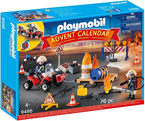 PLAYMOBIL Adventskalender 2021 - 9486 Feuerwehreinsatz auf der Baustelle, Ab 4 Jahren [Exklusiv bei Amazon] von PLAYMOBIL